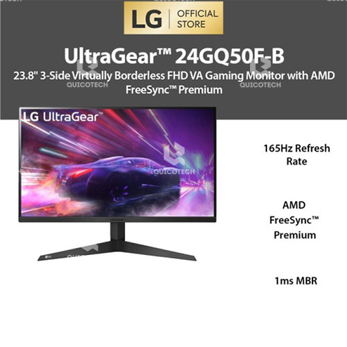 LG MONITOR ULTRAGEAR GAMING 24GQ50F-B, 1MS, 165HZ, VA, FHD, 27W, DISPLAY, 2xHDMI, FRAMELESS, 24"