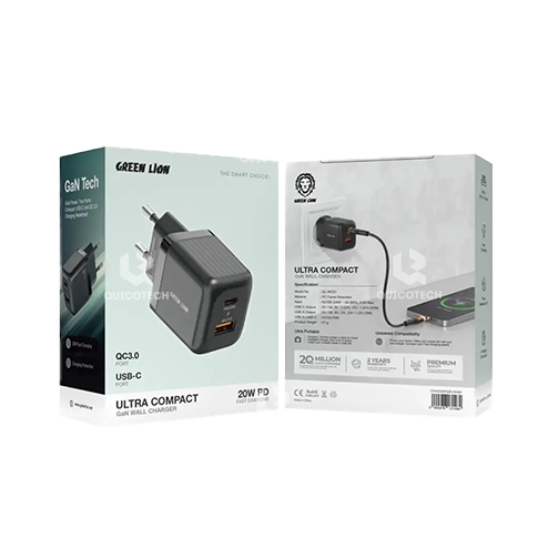 GREEN LION ULTRA COMPACT GAN WALL CHARGER 20W PD USB-C TO USB-C GL-WC30